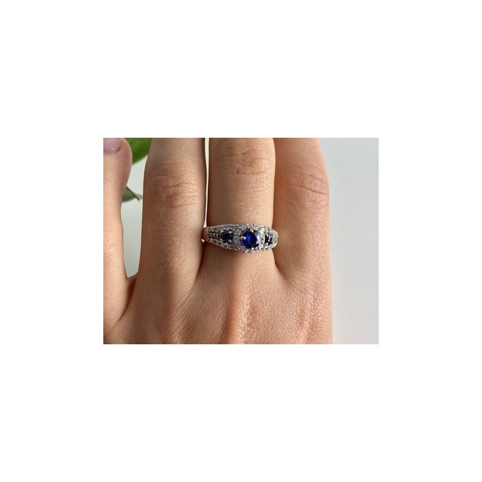 925 Sterling Silver Sapphire & White Beryl/goshenite Ring Size 8