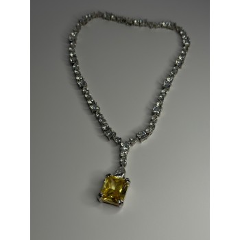 Beautiful 925 Sterling Silver Citrine & Beryl Necklace Length 18 Inch