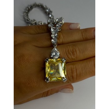 Beautiful 925 Sterling Silver Citrine & Beryl Necklace Length 18 Inch