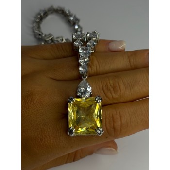 Beautiful 925 Sterling Silver Citrine & Beryl Necklace Length 18 Inch