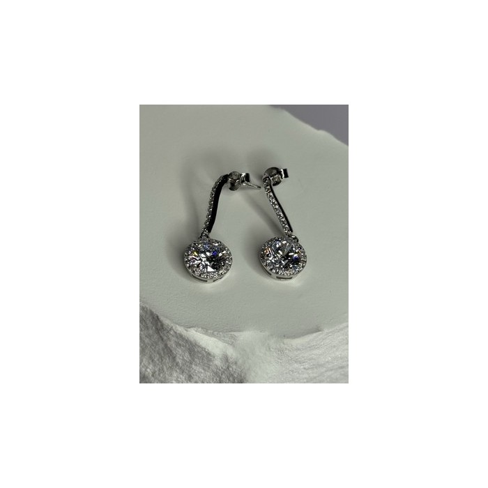 925 Sterling Silver Dream CZ Earrings Length 1.05 Inch