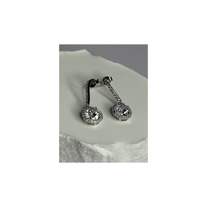925 Sterling Silver Dream CZ Earrings Length 1.05 Inch