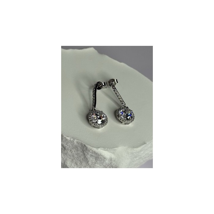 925 Sterling Silver Dream CZ Earrings Length 1.05 Inch