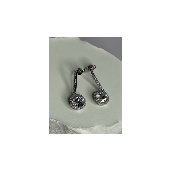 925 Sterling Silver Dream CZ Earrings Length 1.05 Inch