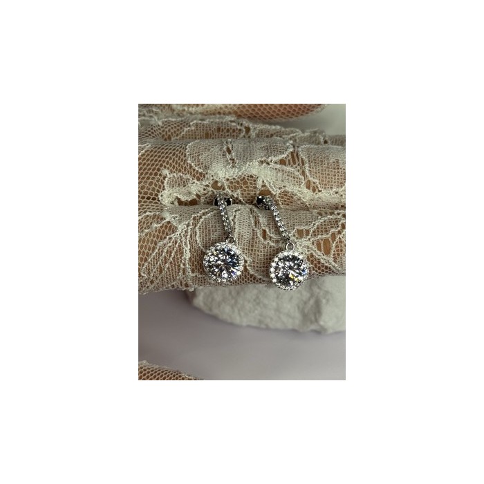 925 Sterling Silver Dream CZ Earrings Length 1.05 Inch
