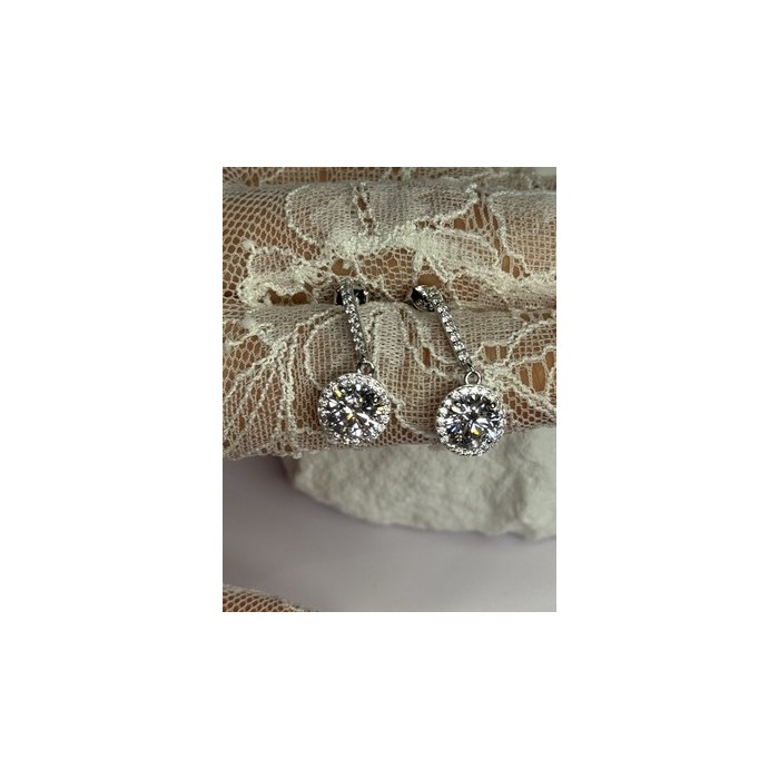 925 Sterling Silver Dream CZ Earrings Length 1.05 Inch