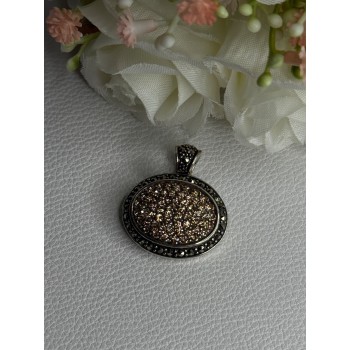 Elegant 925 Sterling Silver Citrine & Marcasite Pendant Length 1.10 Inch