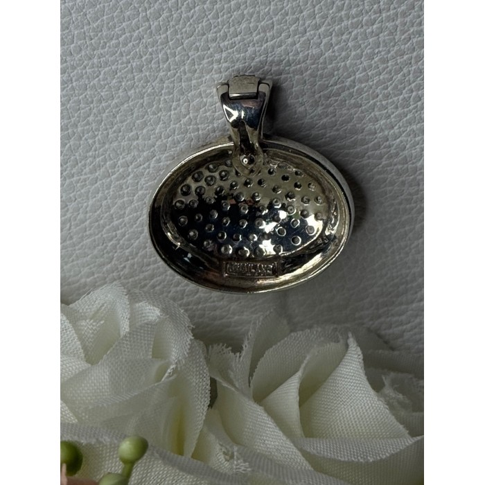 Elegant 925 Sterling Silver Citrine & Marcasite Pendant Length 1.10 Inch