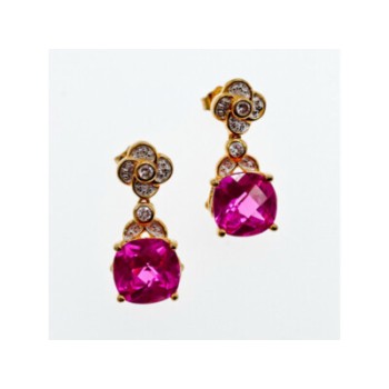 925 STERLING SILVER GOLD PLATED PINK TOPAZ & CZ STUD EARRINGS