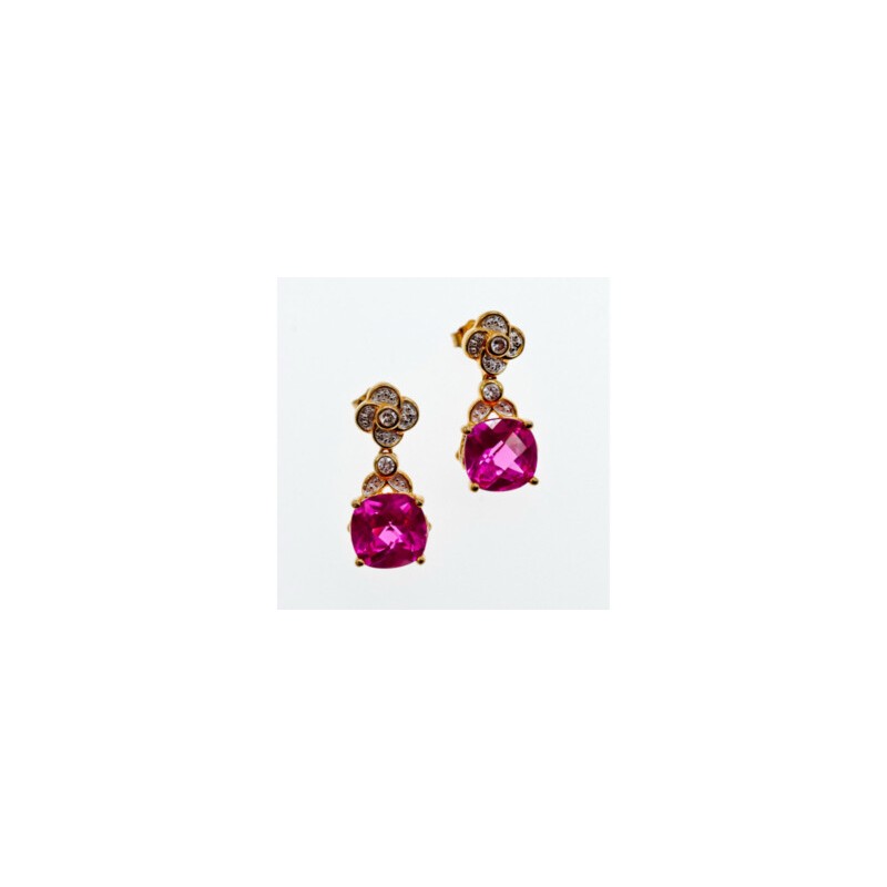 925 STERLING SILVER GOLD PLATED PINK TOPAZ & CZ STUD EARRINGS