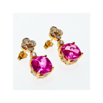 925 STERLING SILVER GOLD PLATED PINK TOPAZ & CZ STUD EARRINGS