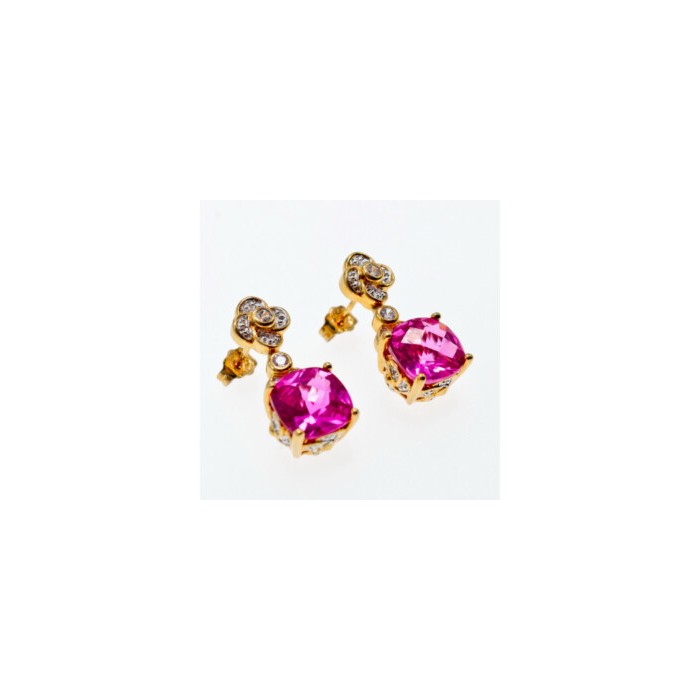 925 STERLING SILVER GOLD PLATED PINK TOPAZ & CZ STUD EARRINGS