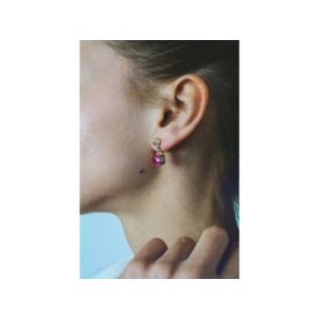 925 STERLING SILVER GOLD PLATED PINK TOPAZ & CZ STUD EARRINGS