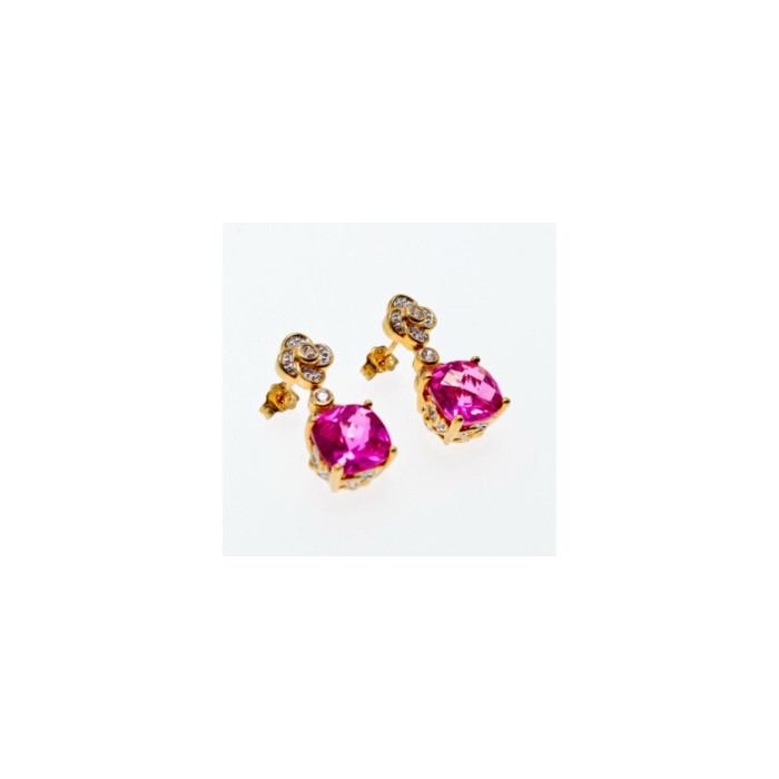 925 STERLING SILVER GOLD PLATED PINK TOPAZ & CZ STUD EARRINGS