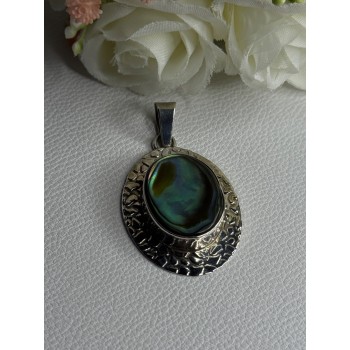Vintage 925 Sterling Silver Abalone Pendant Length 2.10 Inch