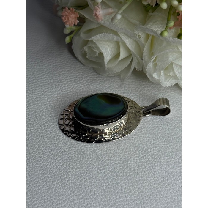 Vintage 925 Sterling Silver Abalone Pendant Length 2.10 Inch