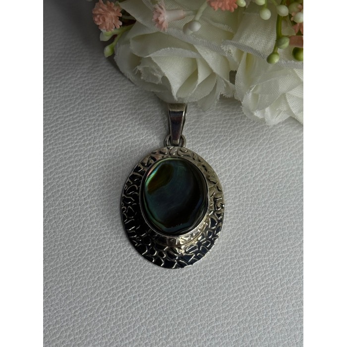 Vintage 925 Sterling Silver Abalone Pendant Length 2.10 Inch