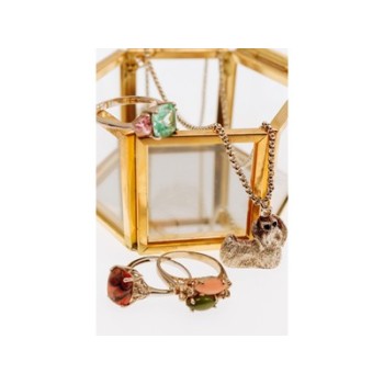 925 Sterling Silver Gold Plated Nephrite, Agate & Goshenite Ring Size 8