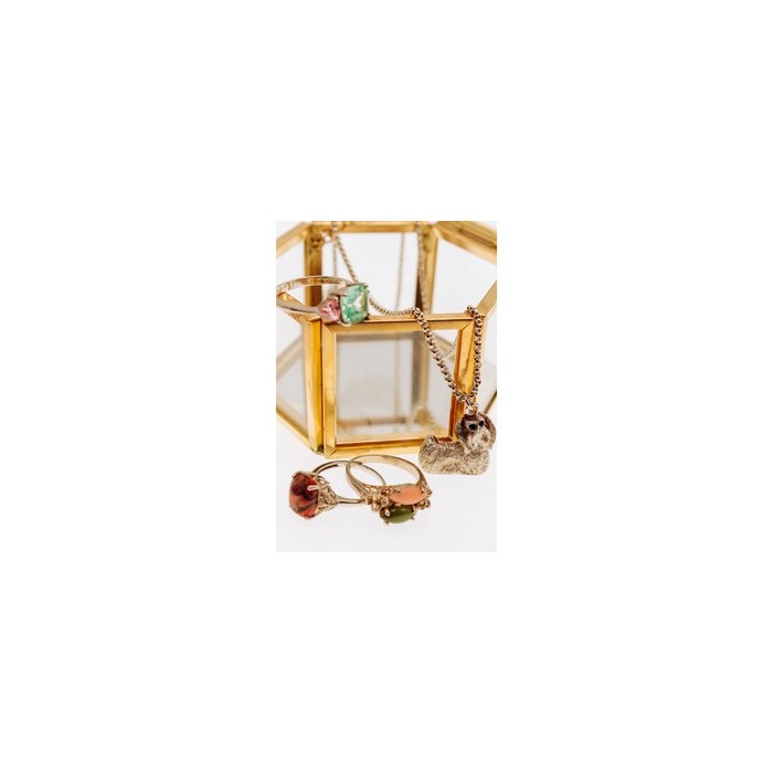 925 Sterling Silver Gold Plated Nephrite, Agate & Goshenite Ring Size 8