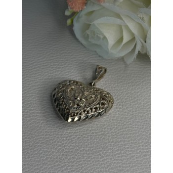 925 Sterling Silver Heart Pendant Length 1.40 Inch