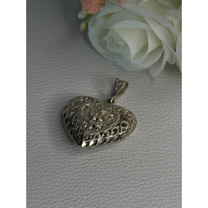 925 Sterling Silver Heart Pendant Length 1.40 Inch