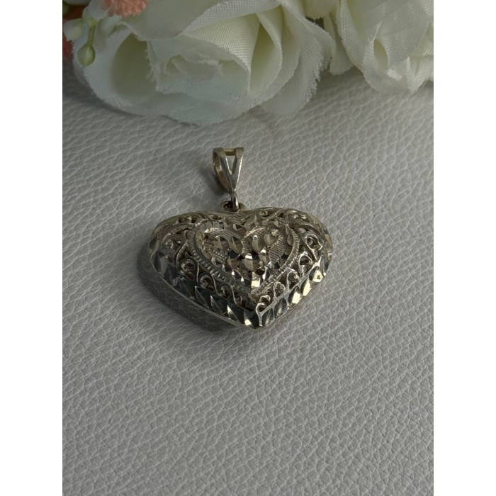 925 Sterling Silver Heart Pendant Length 1.40 Inch