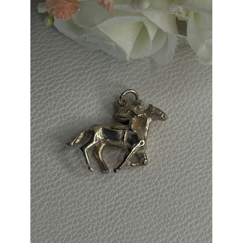 Horse & Jockey Lucky Racing Race Charm Pendant 925 Sterling Silver Length 1 Inch