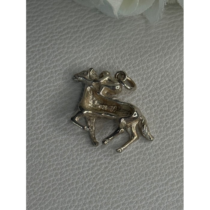 Horse & Jockey Lucky Racing Race Charm Pendant 925 Sterling Silver Length 1 Inch
