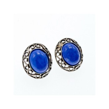 Vintage 925 Sterling Silver Blue Agate Stud Earrings