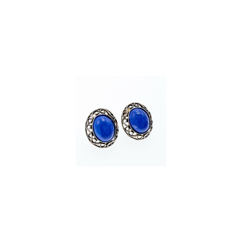 Vintage 925 Sterling Silver Blue Agate Stud Earrings