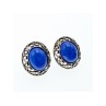 Vintage 925 Sterling Silver Blue Agate Stud Earrings
