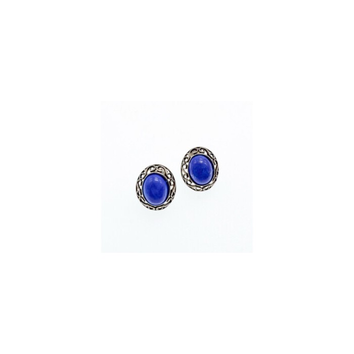 Vintage 925 Sterling Silver Blue Agate Stud Earrings