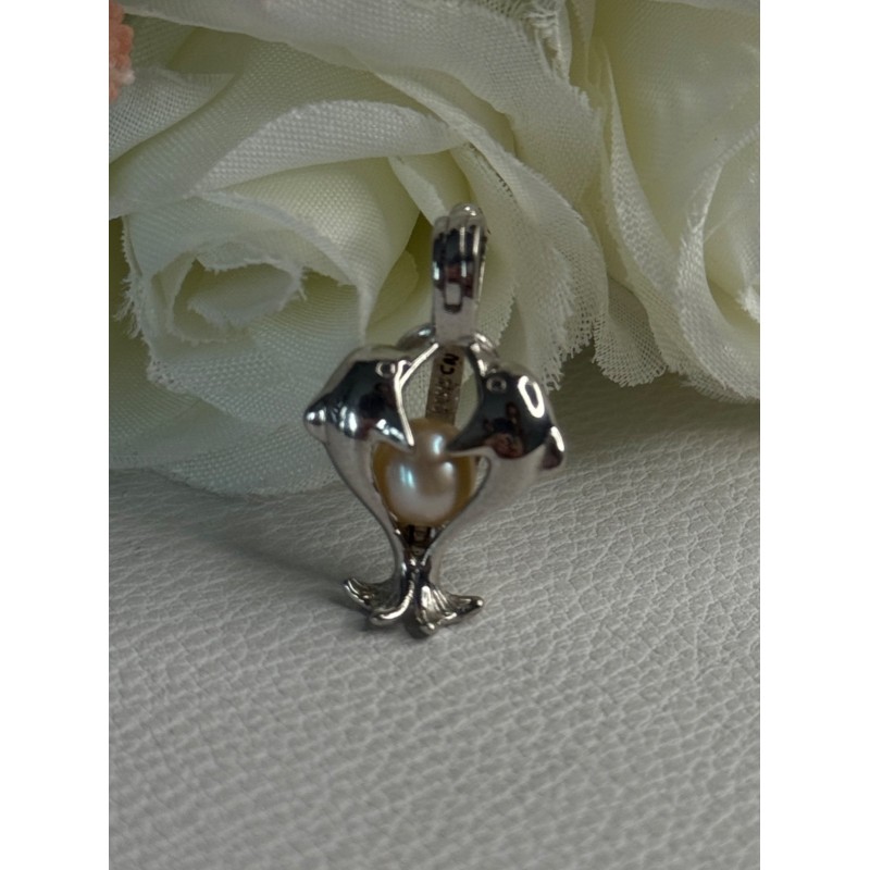 925 STERLING SILVER PEARL DOLPHINS PENDANT LENGTH 1 INCH