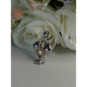 925 STERLING SILVER PEARL DOLPHINS PENDANT LENGTH 1 INCH