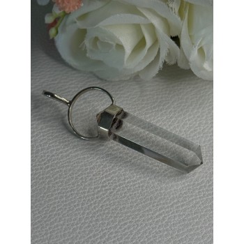 925 Sterling Silver Clear Quartz & Amethyst Pendant Length 2 Inch