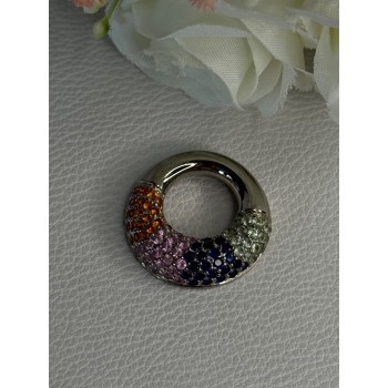 925 Sterling Silver Multi Color Spinel Round Pendant Length 1 Inch