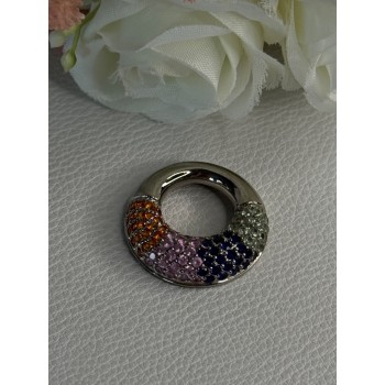 925 Sterling Silver Multi Color Spinel Round Pendant Length 1 Inch