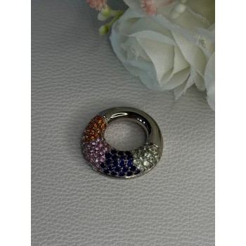 925 Sterling Silver Multi Color Spinel Round Pendant Length 1 Inch