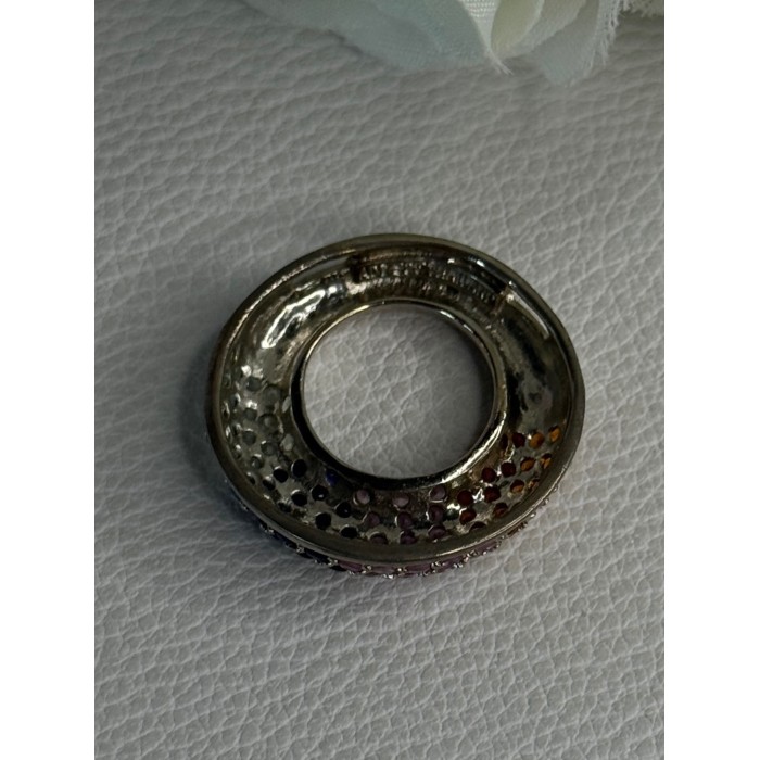 925 Sterling Silver Multi Color Spinel Round Pendant Length 1 Inch