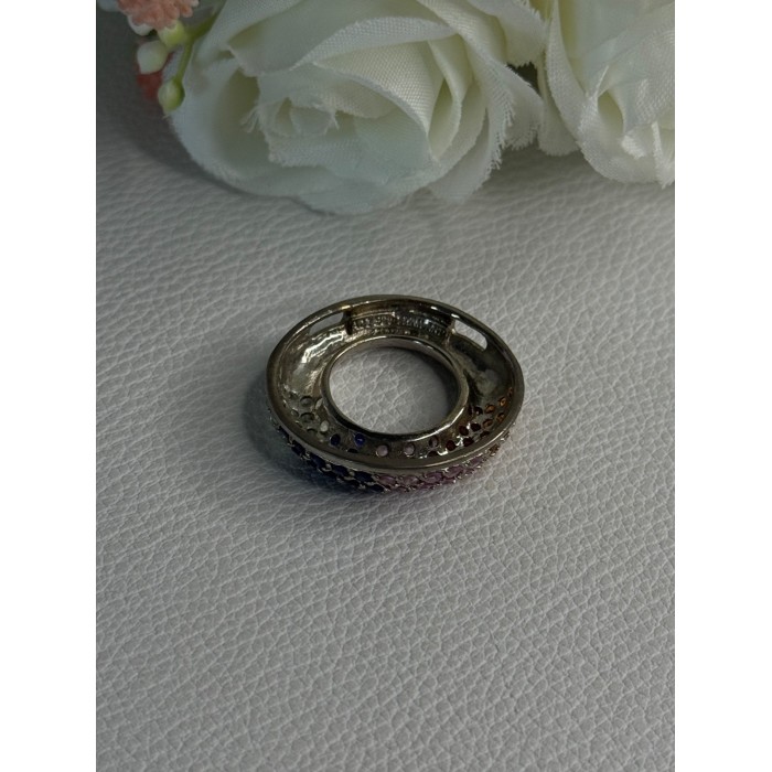 925 Sterling Silver Multi Color Spinel Round Pendant Length 1 Inch