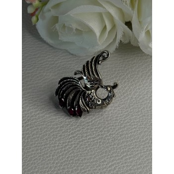 925 Sterling Silver Bird Pyrope Garnet Charm Pendant Length 1 Inch