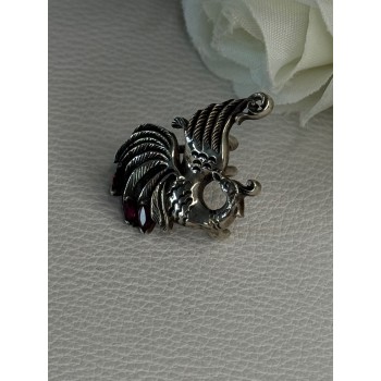 925 Sterling Silver Bird Pyrope Garnet Charm Pendant Length 1 Inch