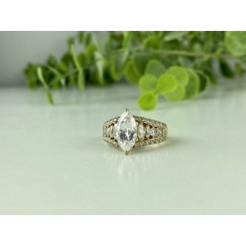 925 Sterling Silver Gold Plated CZ Ring Size 6.5