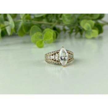 925 Sterling Silver Gold Plated CZ Ring Size 6.5
