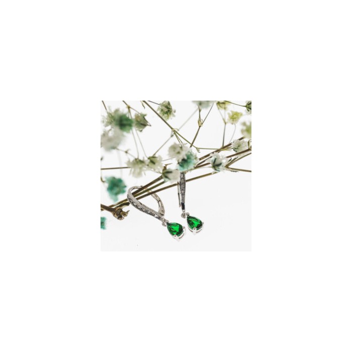 925 Sterling Silver Emerald & CZ Earrings