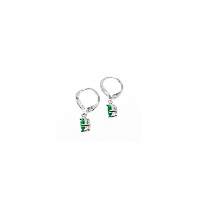 925 Sterling Silver Emerald & CZ Earrings