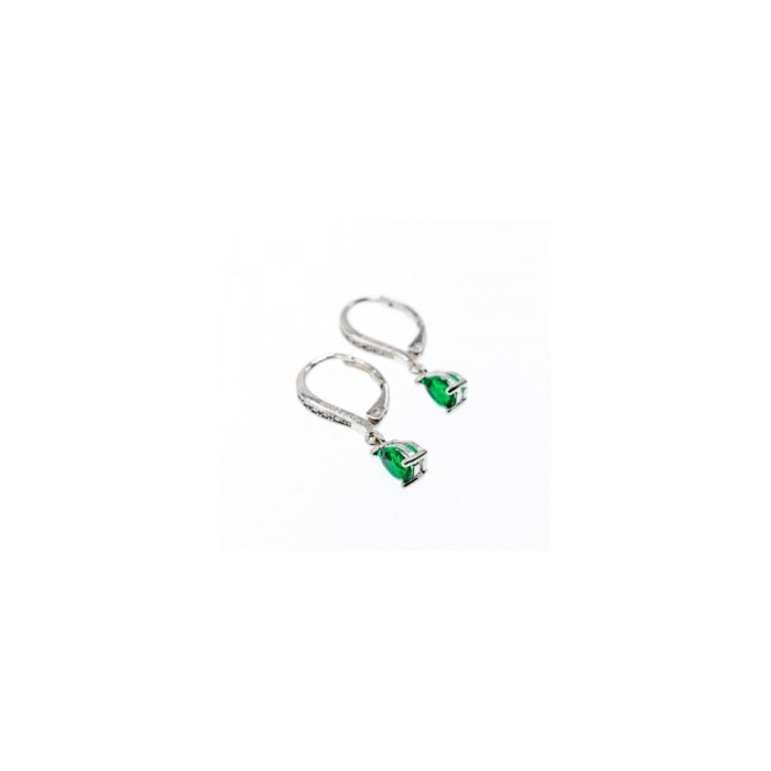 925 Sterling Silver Emerald & CZ Earrings