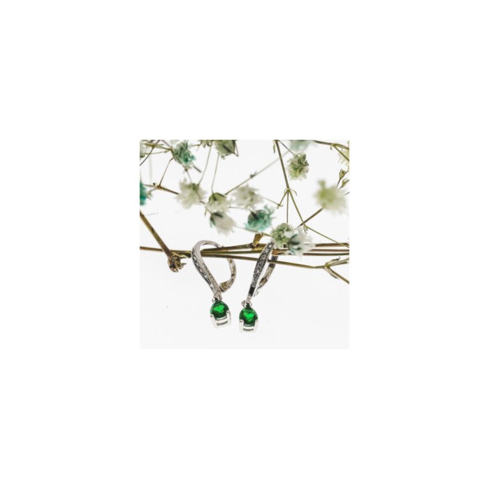925 Sterling Silver Emerald & CZ Earrings