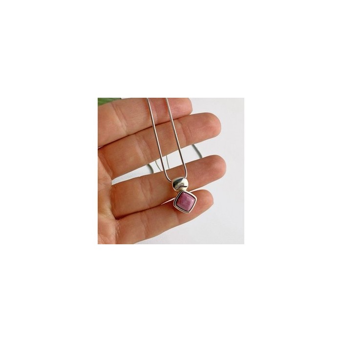 925 Sterling Silver Pink Agate Chain with Pendant Italy