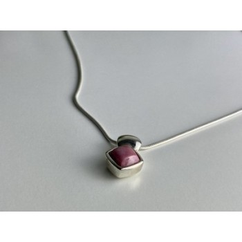 925 Sterling Silver Pink Agate Chain with Pendant Italy